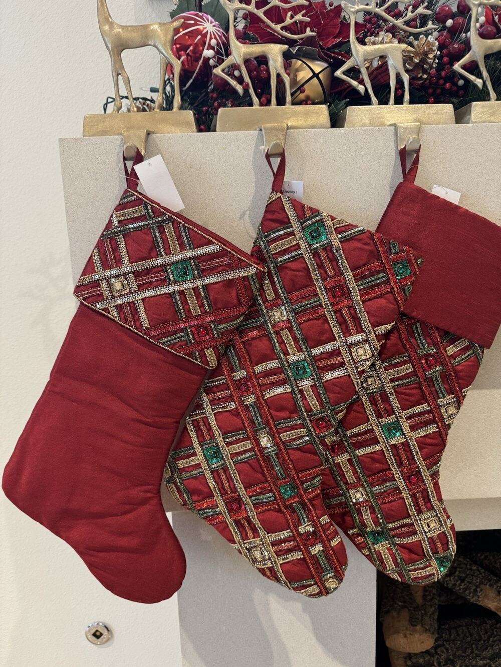 New Neiman Marcus Classic Christmas Tartan Plaid Cuff Stocking Sequin